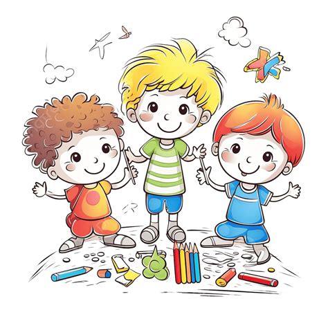 Little Children Drawing Funny Pictures With Crayons, Kids Drawing ...