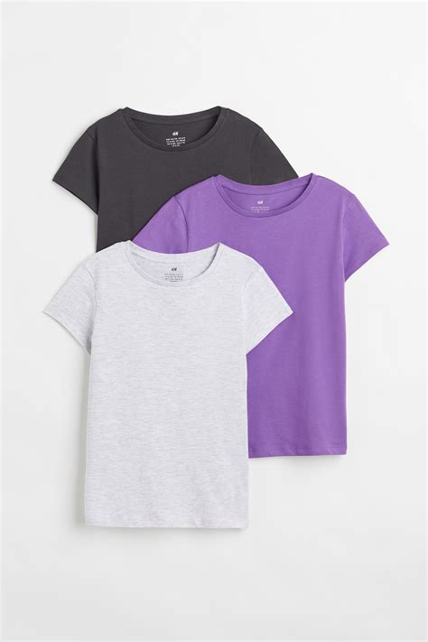 3-pack cotton T-shirts - Purple/Grey - Kids | H&M IN