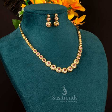Stunning Micro Gold Plated AD Necklace Set with Earrings – Sasitrends