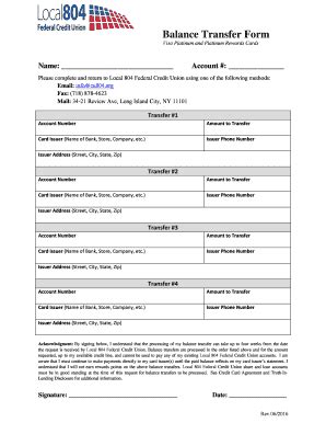 Fillable Online Balance Transfer Form - Local 804 Federal Credit Union ...