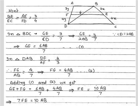 In trapezium abcd, ab is parallel to dc and dc = 2ab. ef, drawn ...