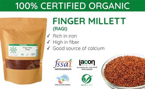 Pure Tree Certified Organic Ragi Whole | 850 g | Red Finger Millet ...