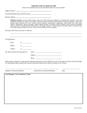 Certification of Zero Income Form - Blank Fillable Template | Fill Out ...
