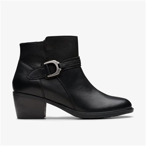 Womens Neva Buckle Black Leather Ankle Boots Heels | Clarks Outlet