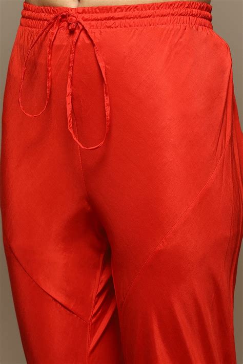 Red Viscose Straight Kurta Churidar Suit Set