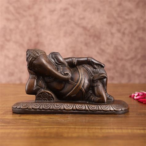 Buy Brass Resting Lord Ganesha Statue – Chola Bronze Finish, 7.5 Inch ...