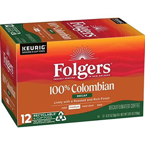 Folgers 100% Colombian Decaf Medium Roast Coffee, 12 K-Cup Pods ...