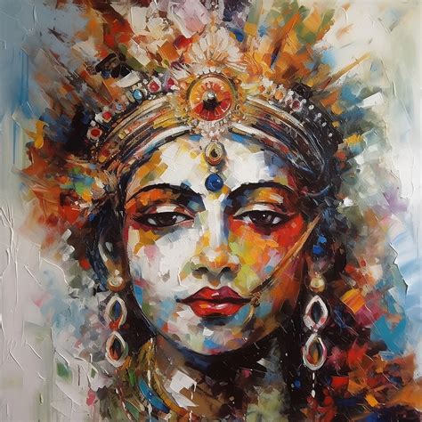 Divine Strokes: Abstract Knife Painting Print of Lord Krishna