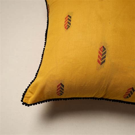 Yellow Jacquard Weave Cotton Cushion Cover