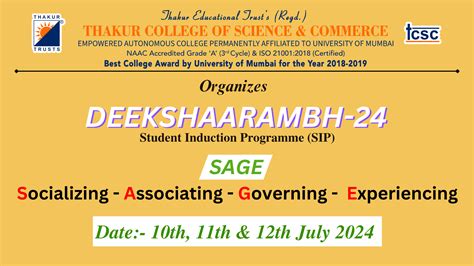 Deekshaarambh 2024 - Student Induction Program - Thakur College of ...