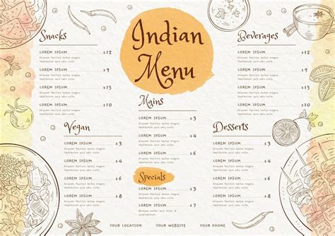 Watercolor indian menu template | Free Vector