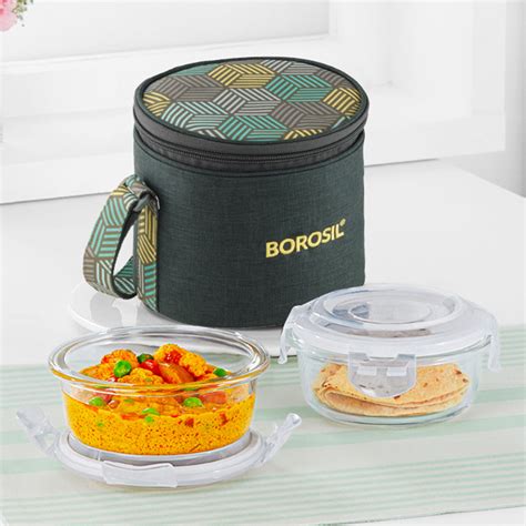 Borosil Borosil Foodluck Olive Glass Lunchbox, Round x 2 (Tall)