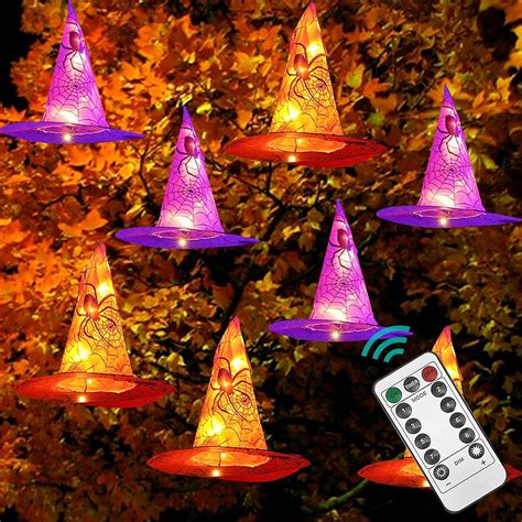 DAZZLE BRIGHT 8 Pcs Hanging Witch Hat String Lights, Light Up ...