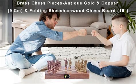 Buy STATUESOLUTION Kid Antique Folding Wooden Chess Board With Brass ...
