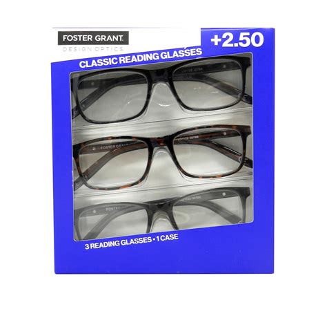 Foster Grant Full Frame Classic +2.50 Reading Glasses, Plastic Design ...