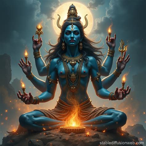 Kali sits on top of Shiva | Stable Diffusion Online