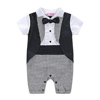 Hopscotch Boys Cotton Waistcoat Style Bow Applique Romper in Gray Color ...