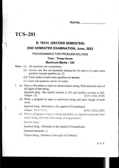 B. TECH. (BIOTECH.) 2ND SEMESTER END SEMESTER EXAMINATION 2022 ...