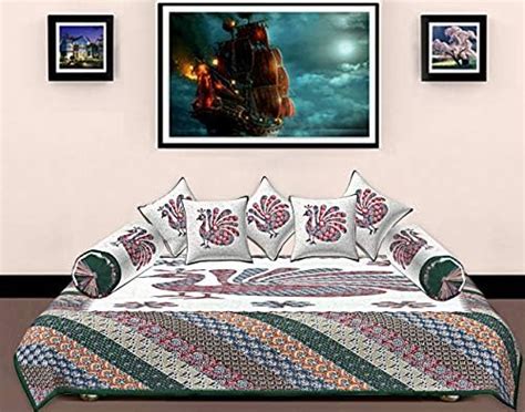 Sanganeri Print Bardmeri Mayur Design Pure Cotton Dewan Set, with 1 ...