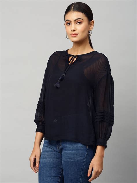 Buy Now Chemistry Textured Viscose Dobby Drop Shoulder Top