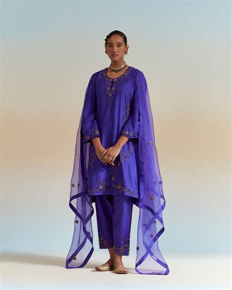 EMBROIDERED TUNIC TROUSER SET- PERSIAN BLUE – BRIH
