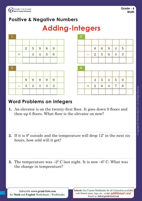 Printable Math Worksheets Positive Negative Integers