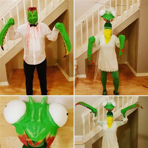 Just finished my 'Praying Mantis Newlywed" costumes! : r/halloween