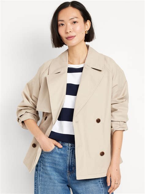 Oversized Double-Breasted Short Trench Coat | Old Navy