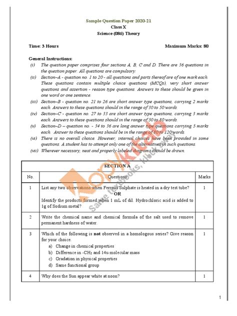 Image result for Final Answer Key for CBSE Class 10th Science Sample Paper Term1