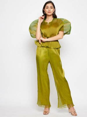 Buy Uptownie Pleated Organza Pants-Green Online