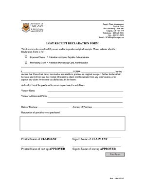 Lost Receipt Declaration Form - Blank Fillable Template | Fill Out ...