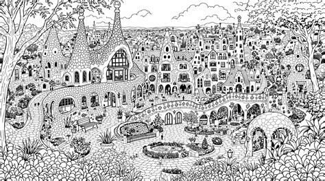 Park Güell Barcelona Line Drawing | Adult Coloring Page | Gaudí ...
