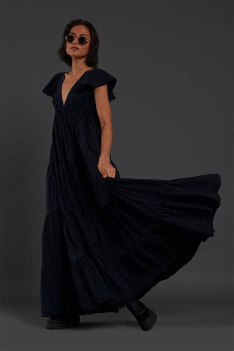Navy Blue Tiered Gown – Mati
