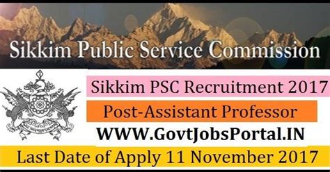 Sikkim Public Service Commission Recruitment 2017– 100 Assistant Professor