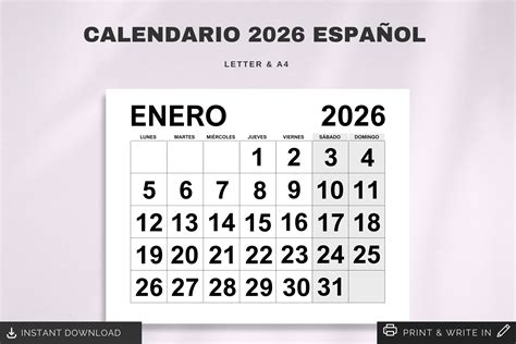 Calendario 2026 En Español | Printable 2026 Spanish Calendar | Inicio ...