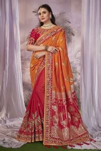 Buy MANOHARI Woven Banarasi Silk Blend Orange, Red Sarees Online @ Best ...