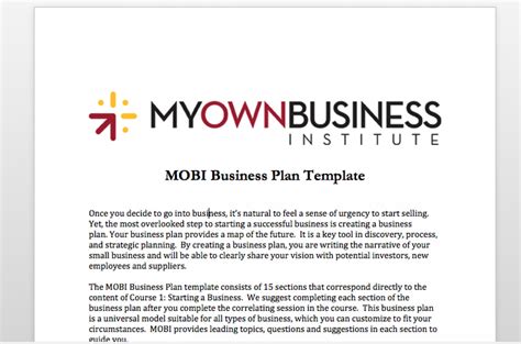 MOBI Business Plan Template - Eloquens