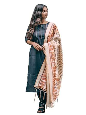 Buy EthnicJunction Women's Solid Thread Work Cotton Kurta Pant with ...