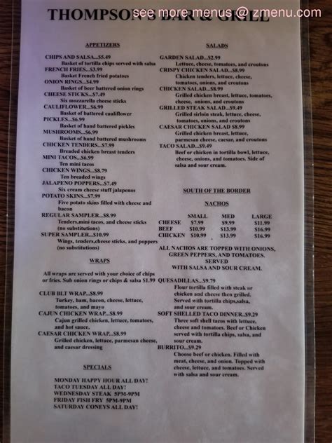 Online Menu of Thompson Bar & Grill Restaurant, Saline, Michigan, 48176 ...