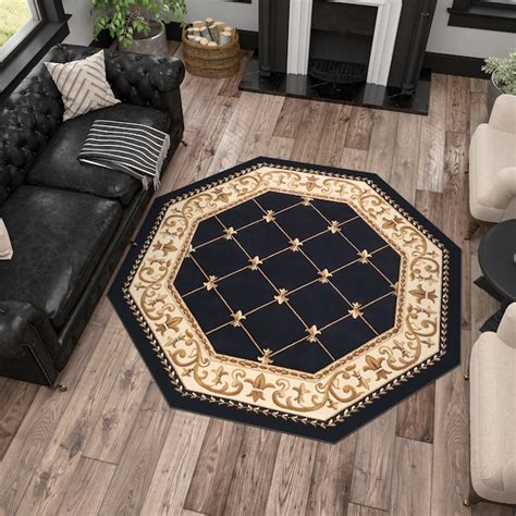 Tayse Sensation Black Octagonal Indoor Floral/Botanical French Country ...