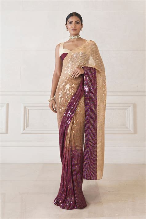Blush Berry Ombré Sequin Saree Set – Manish Malhotra