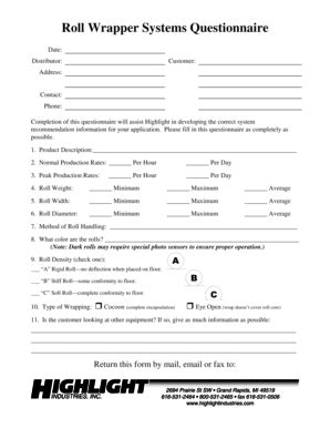 Fillable Online Roll Wrapper Systems Questionnaire - Highlight... Fax ...