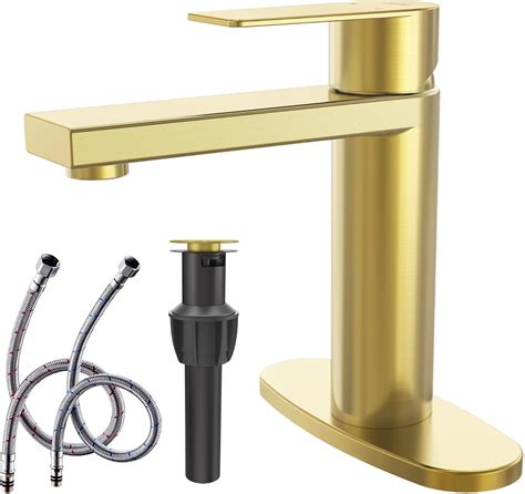 Brushed Gold Bathroom Faucet Single Handle Bathroom Sink Faucet Single ...