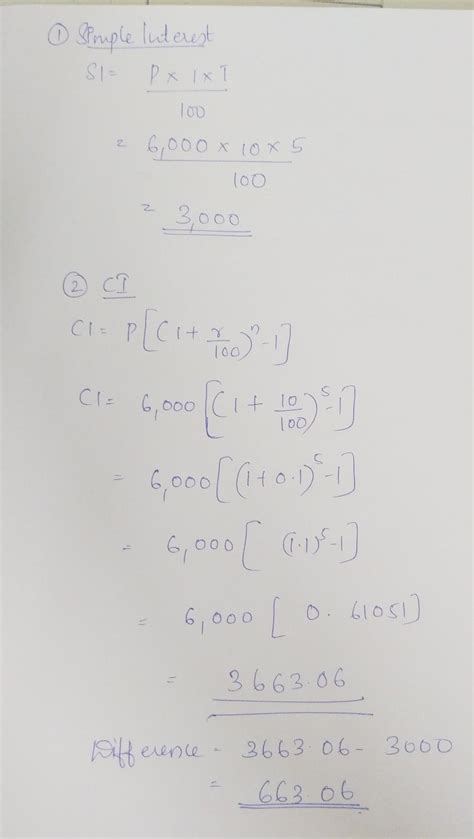 Find the different between compound interest and simple interest on ...