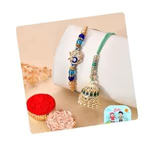 CraftVatika Bhaiya Bhabhi Rakhi Set | Handcrafted Evil Eye and Peacock ...