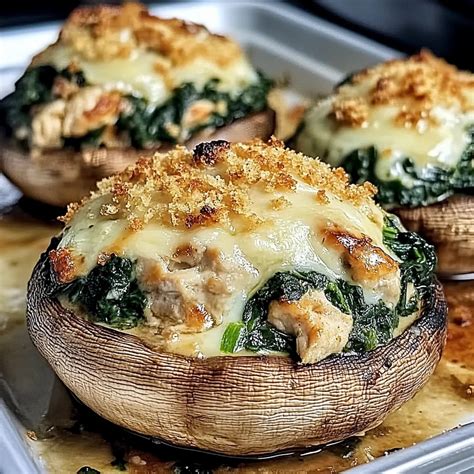 Spinach and Chicken Stuffed Mushrooms