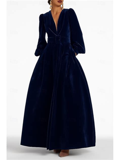 Red Black Blue Velvet A-Line Evening Gown Elegant Dress Formal Fall ...