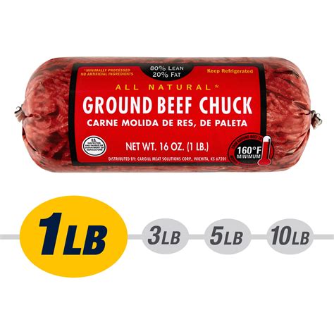 80% Lean / 20% Fat Ground Beef Chuck, 1 lb Roll, Fresh, All Natural ...