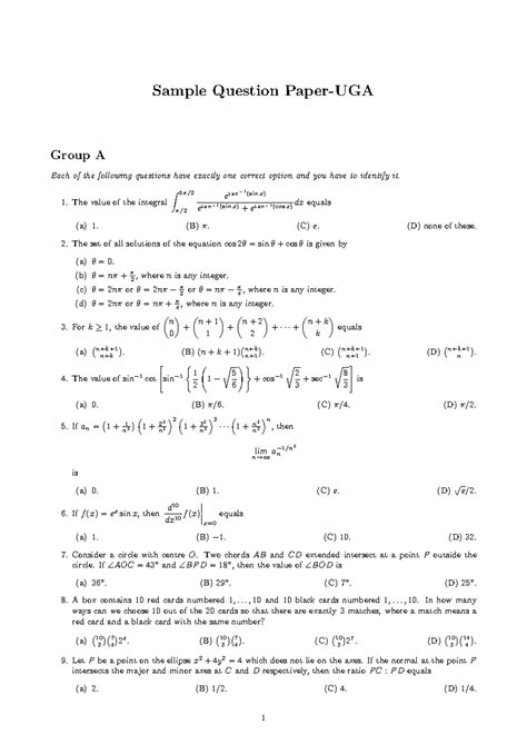 BStat BMath UGA 2026 - Sample Questions Group A & B - Studocu