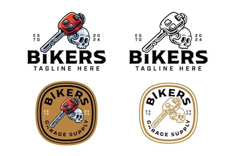 Motorcycle key with skull key chain colorful and outline logo design ...